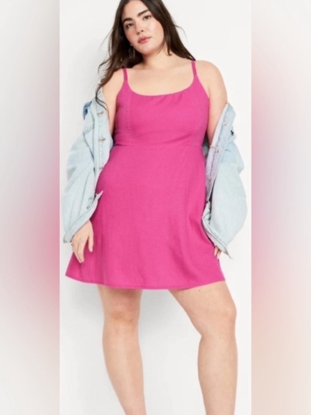 Old Navy Hot Pink Linen Blend Sundress XL NWT Smocked Back & Pockets